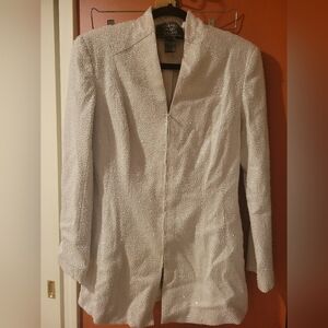 Carmen Marc Valvo Cream Beaded Jacket With Shimmery Skirt